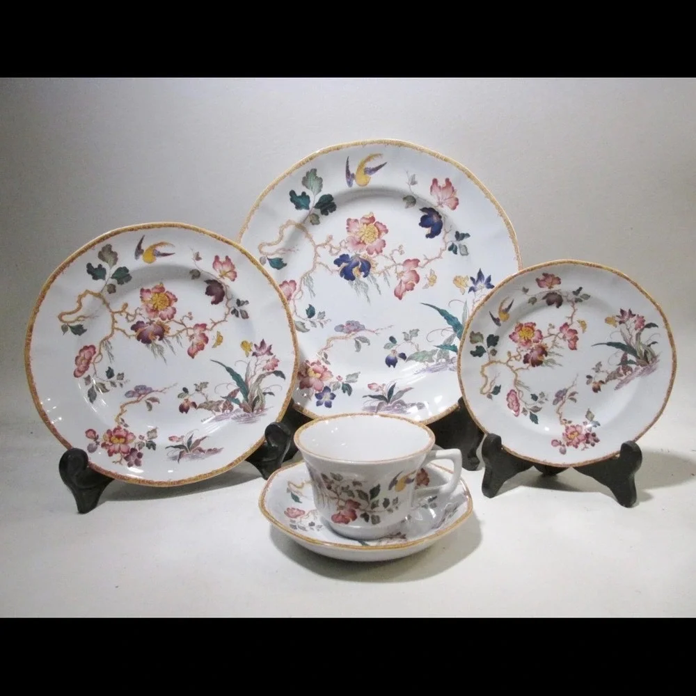 Wedgwood Devon Rose Georgetown Chinoiserie Japonesque England Floral Bird 5pc